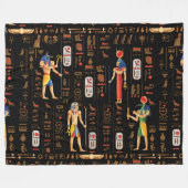 金ゴールドエジプトの象形文字と黒の神 フリースブランケット (正面(横))