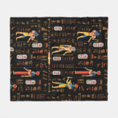 金ゴールドエジプトの象形文字と黒の神 フリースブランケット (正面(横))