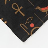 金ゴールドエジプトの象形文字と黒の神 フリースブランケット (角)