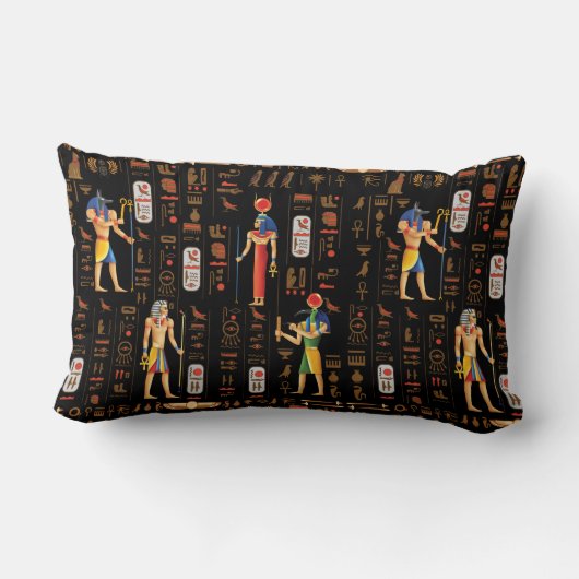 金ゴールドエジプトの象形文字と黒の神 ランバークッション (裏面)