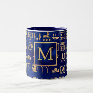 金ゴールドエジプトの象形文字の青の象形文字 ツートーンマグカップ