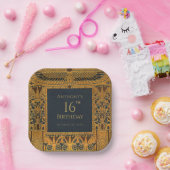 金ゴールドエジプトテーマの誕生日エレガントヴィンテージブルー ペーパープレート (パーティー)