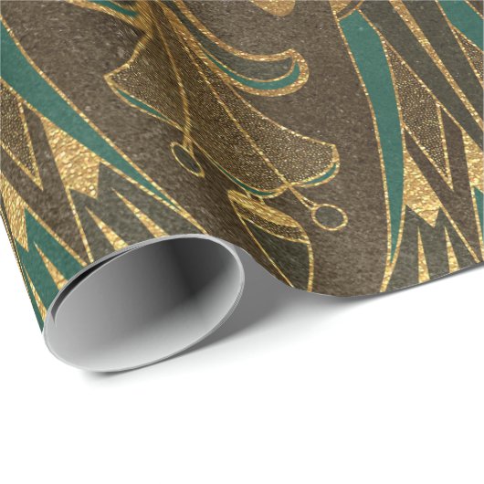 金ゴールドエジプト象形文字パピルスアンティークリーフ ラッピングペーパー (ロールコーナー)