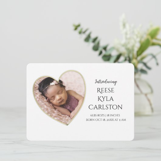 金ゴールドエッジハートフレーム写真の生誕発表 招待状 (スタンド正面)