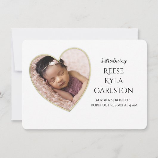 金ゴールドエッジハートフレーム写真の生誕発表 招待状 (正面)