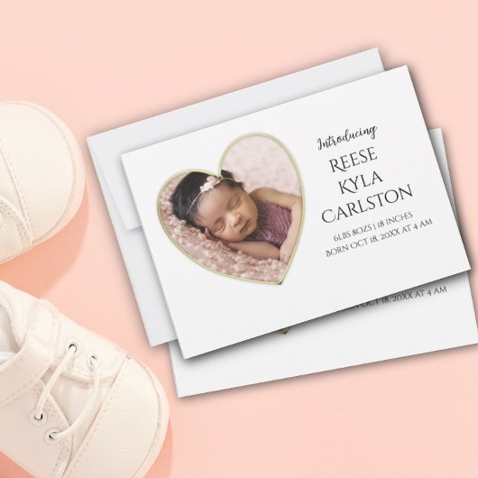 金ゴールドエッジハートフレーム写真の生誕発表 招待状