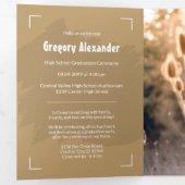 金ゴールドエッジ抽象芸術ブラシストローク写真卒業 三つ折り招待状 (内部最初)