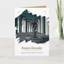 金ゴールドエッジ抽象芸術ブラシストローク写真卒業 招待状