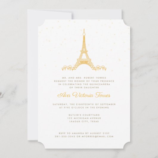 金ゴールドエッフェルタワーアンダーザスターズキンセアニラ 招待状 (正面)