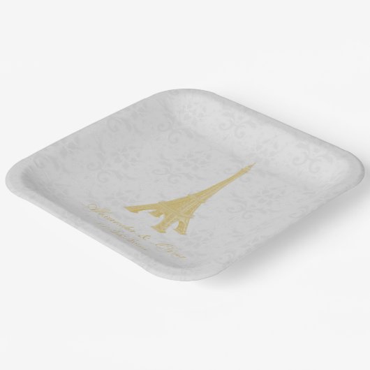 金ゴールドエッフェルタワーダマスクウェディングシャワー ペーパープレート (傾斜あり)