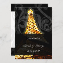 金ゴールドエッフェルタワーパリ結婚式招待状