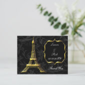 金ゴールドエッフェルフランスのタワー結婚s Thank You ポストカード (スタンド正面)