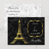 金ゴールドエッフェルフランスのタワー結婚s Thank You ポストカード (正面/裏面)