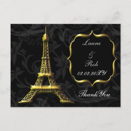 金ゴールドエッフェルフランスのタワー結婚s Thank You ポストカード