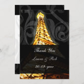 金ゴールドエッフェルフランスのタワー結婚s Thank You 招待状 (正面/裏面)