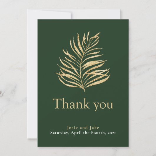 金ゴールドエフェクトパーム結婚リーフ感謝していユーザ サンキューカード (正面)