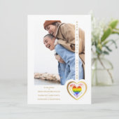 金ゴールドエフェクトプライドレインボーハートレズビアンゲイ写真 セーブザデート (スタンド正面)