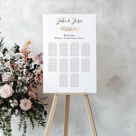 金ゴールドエフェクトリーフエレガントなウェディングシーティングチャート ポスター