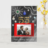 金ゴールドエメラルドグリッター宝石結婚55周年記念 カード (黄色い花)