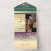 金ゴールドエメラルドグリーンと紫結婚の写真 オールインワン招待状 (内側)