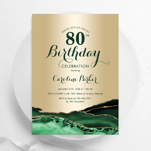 金ゴールドエメラルドグリーンアガテマーブル80誕生日 招待状