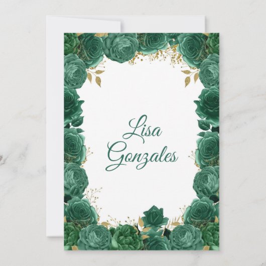 金ゴールドエメラルドグリーンバラズウエスタンキンセアニラ 招待状 (裏面)