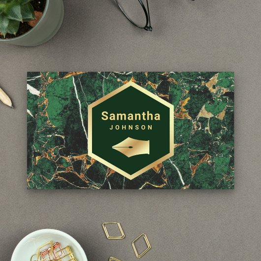 金ゴールドエメラルドグリーンマーブルペンニブプロフェッショナル 名刺