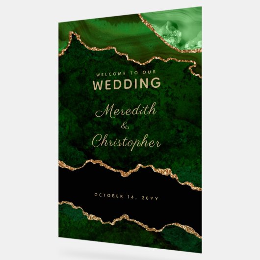 金ゴールドエメラルドグリーン大理石アゲート結婚ズ・ウェルカム アクリルサイン (傾斜)