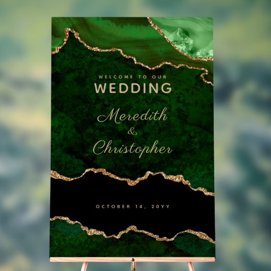 金ゴールドエメラルドグリーン大理石アゲート結婚ズ・ウェルカム アクリルサイン (ニュートラル)