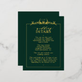 金ゴールドエメラルドグリーン縁どフローラモノグラム詳細 箔招待状ポストカード (正面/裏面)