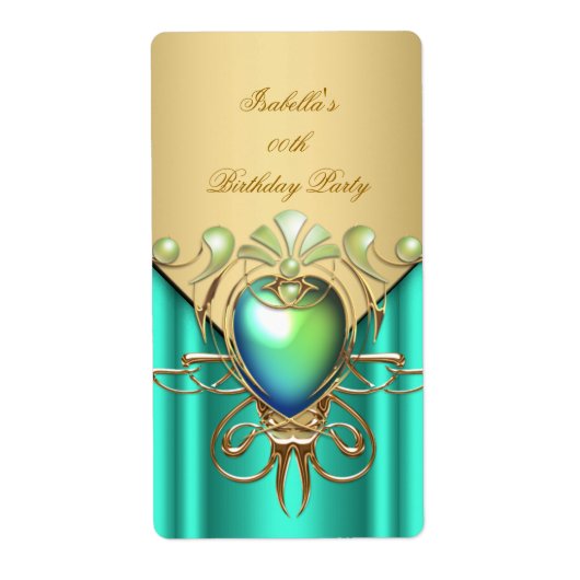 金ゴールドエメラルドジェイドグリーンエレガントバースデーパーティー ラベル (正面)