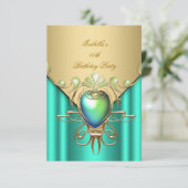 金ゴールドエメラルドジェイドグリーンエレガントバースデーパーティー 招待状 (スタンド正面)