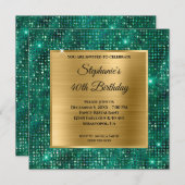 金ゴールドエメラルドダイヤモンドスタッズフォイル40th誕生日 招待状 (正面/裏面)