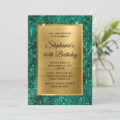 金ゴールドエメラルドダイヤモンドスタッズフォイル40th誕生日 招待状 (スタンド正面)