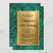 金ゴールドエメラルドダイヤモンドスタッズフォイル40th誕生日 招待状 (正面/裏面)