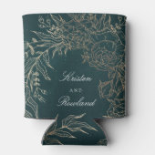 金ゴールドエメラルドフラワーリースエメラルドグリーン結婚ズ 缶クーラー (裏面)