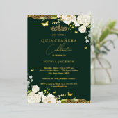 金ゴールドエメラルドフローラレースキンセアニェラ誕生日 箔招待状 (立ち正面)