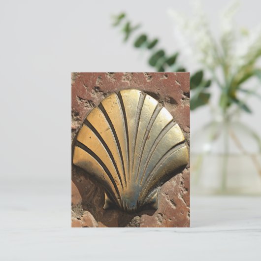 金ゴールドエル・カミーノのシェルサイン,舗装,レオン,スペイン ポストカード (スタンド正面)