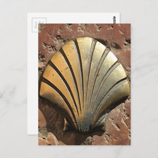 金ゴールドエル・カミーノのシェルサイン,舗装,レオン,スペイン ポストカード (正面/裏面)