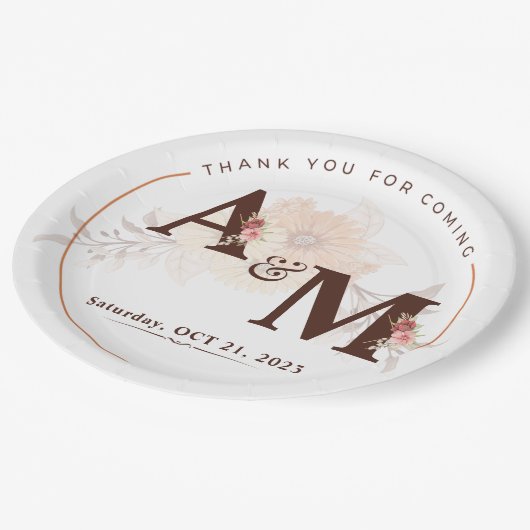 金ゴールドエレガモノグラムのントウェディング ペーパープレート (アングル)