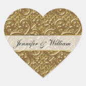 金ゴールドエレガンスシンプルハートカスタムウェディングステッカー ハートシール (正面)