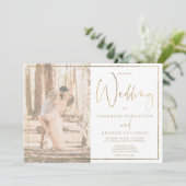 金ゴールドエレガンスフレーム書道結婚写真 招待状 (スタンド正面)