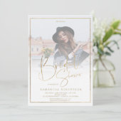 金ゴールドエレガンス書道写真ブライダルシャワー 招待状 (スタンド正面)