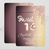 金ゴールドエレガンス、バラ金ゴールドsweet sixteen 招待状 (正面/裏面)