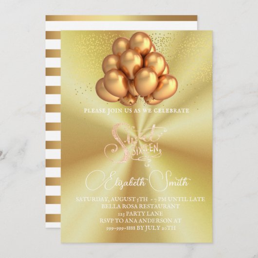 金ゴールドエレガンス、sweet sixteen招待 招待状 (正面/裏面)