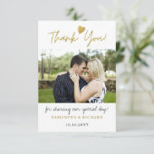 金ゴールドエレガントありがとうハート結婚の写真 サンキューカード (スタンド正面)