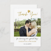 金ゴールドエレガントありがとうハート結婚の写真 サンキューカード (正面/裏面)
