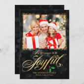 金ゴールドエレガントうれしそうな黒《写真》ぼけ味写真クリスマス シーズンカード (正面/裏面)