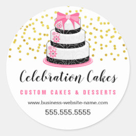 金ゴールドエレガントがピンクケーキを振りかける ラウンドシール