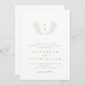 金ゴールドエレガントさくらんぼシンプルブロッサムモノグラムリース 招待状 (正面/裏面)